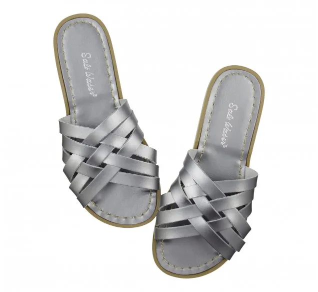 Salt-Water Adults Retro Slide Leather Sandals Pewter Grey