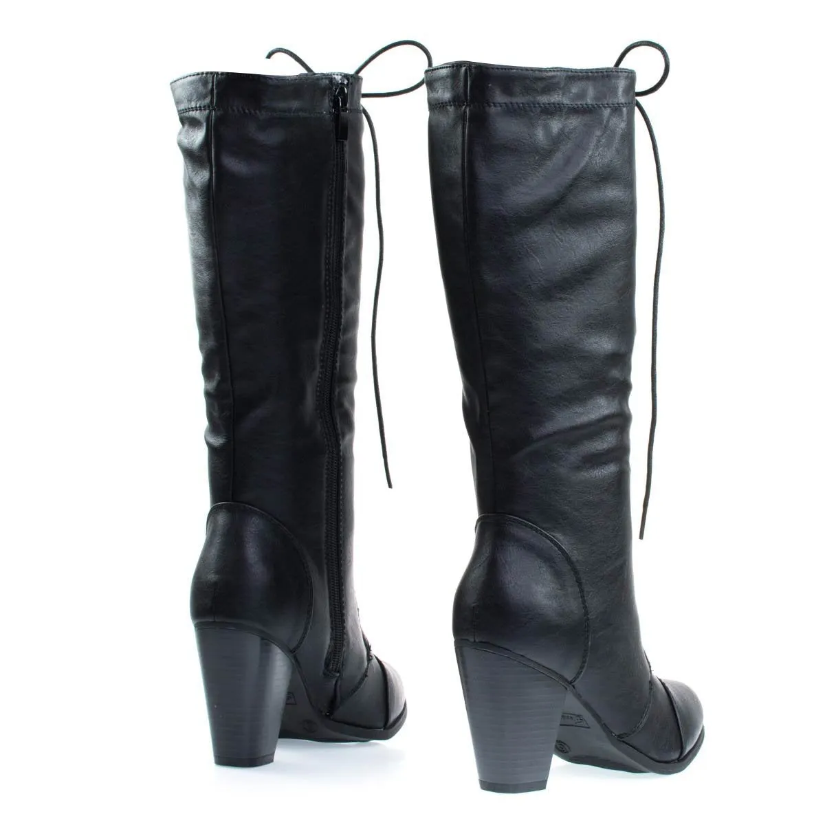 Women's Fashion Military Combat Boots w Chunky Block Heel, Faux Wood
